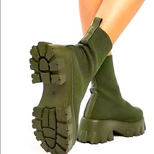 Public Desire Trust chunky sock boots in khaki